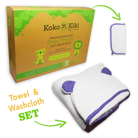 PREMIUM Baby Hooded Towel & Washcloth Navy Blue - Picture 2 of 8